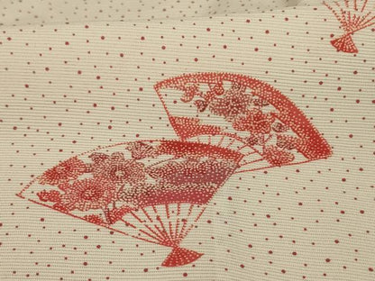 平和屋着物＊夏物　小紋　絽　扇子花文　正絹　逸品　AABA9333jd