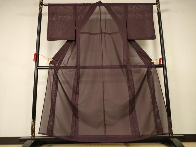 平和屋着物＊夏物 色無地 絽 黒鳶色 洗える着物 AABA9338jd