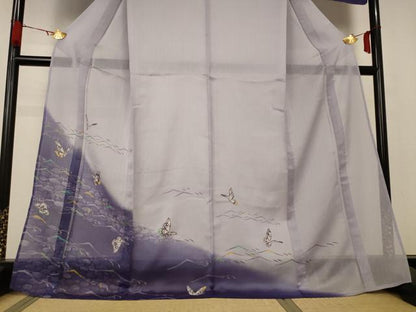 平和屋着物＊夏物 訪問着 紗 流水舞蝶文 正絹 逸品 未使用 AABA9350jd