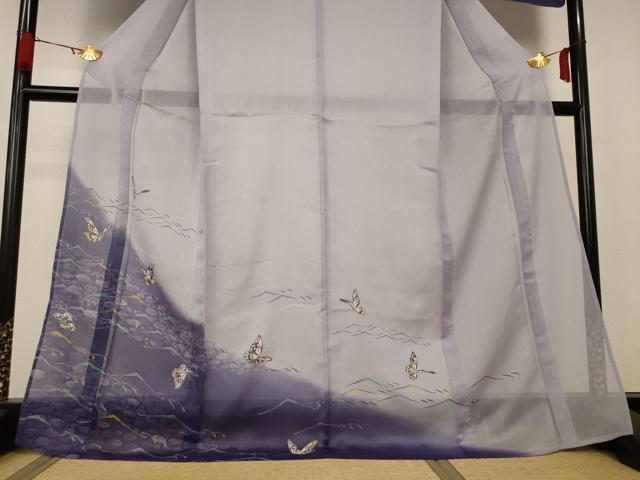 平和屋着物＊夏物 訪問着 紗 流水舞蝶文 正絹 逸品 未使用 AABA9350jd