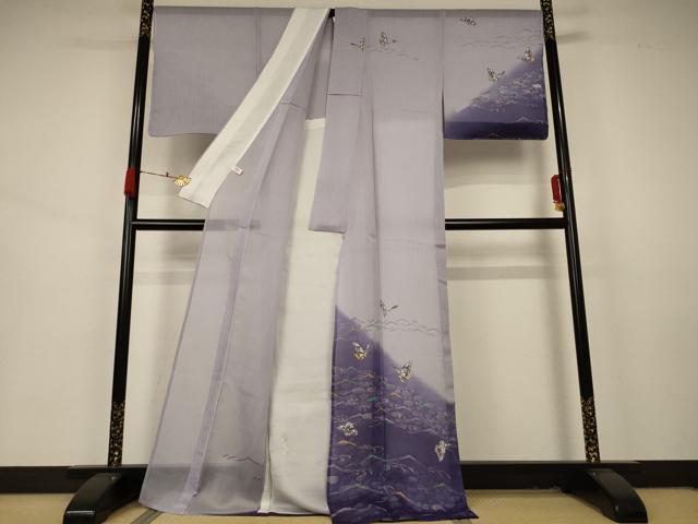 平和屋着物＊夏物 訪問着 紗 流水舞蝶文 正絹 逸品 未使用 AABA9350jd