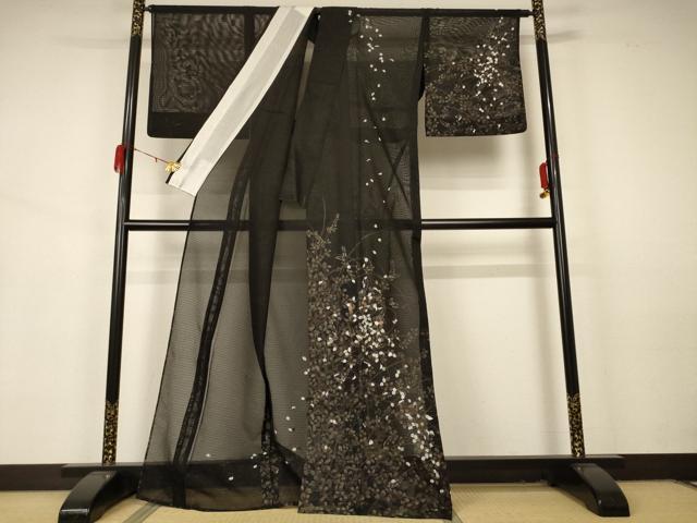 平和屋着物＊夏物 訪問着 絽 刺繍 萩 金糸 正絹 逸品 AABA9356jd