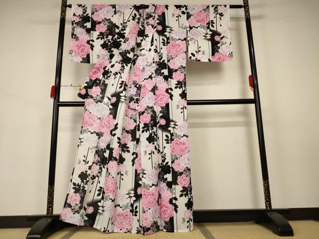 平和屋着物＊夏物 小紋・浴衣兼用 薔薇 綿 AABA9357jd