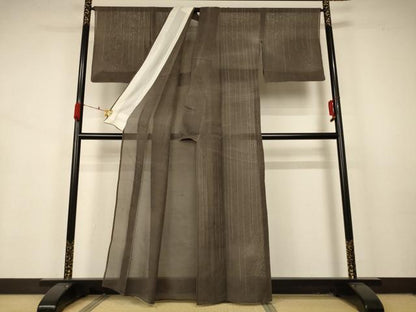 平和屋着物＊夏物 絹芭蕉 変わり縞 正絹 逸品 AABA9360jd