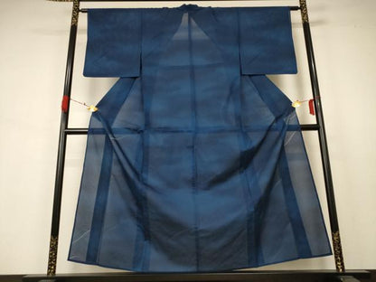 平和屋着物＊夏物 小紋 縦絽 霞文 暈し染め 正絹 逸品 AABA9361jd