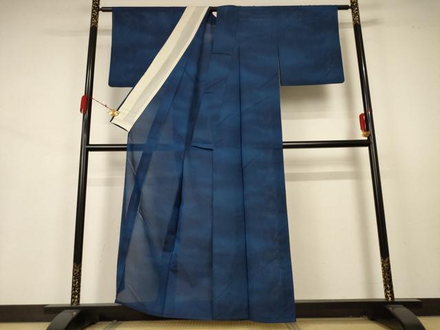 平和屋着物＊夏物 小紋 縦絽 霞文 暈し染め 正絹 逸品 AABA9361jd
