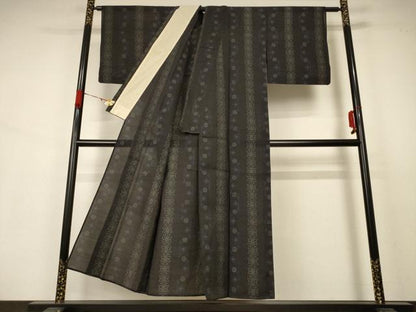 平和屋着物＊夏物 本場大島紬 夏大島 花唐草間道 正絹 逸品 AABA9364jd