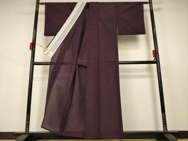平和屋着物＊夏物 色無地 笹竹紋紗 似せ紫色 洗える着物 AABA9372jd
