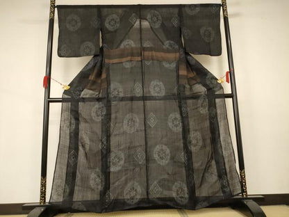 平和屋着物＊夏物 重要無形文化財 本場宮古上布 幾何学花丸文 苧麻 逸品 AABA9378jd
