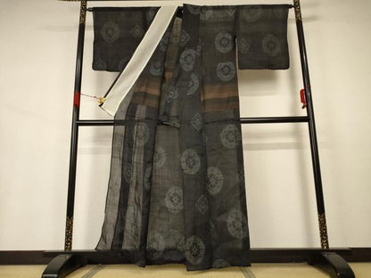 平和屋着物＊夏物 重要無形文化財 本場宮古上布 幾何学花丸文 苧麻 逸品 AABA9378jd