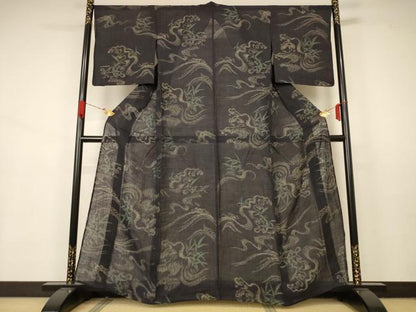 平和屋着物＊夏物 紗紬 立波文 正絹 逸品 AABA9379jd