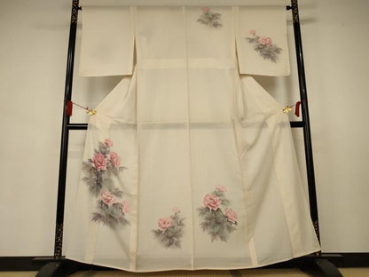 平和屋着物＊夏物 訪問着 絽 手描き 草花文 暈し染め 正絹 逸品 AABA9381jd