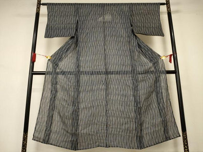 平和屋着物＊夏物 小紋 絽 変わり縞 正絹 逸品 AABA9384jd