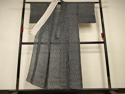 平和屋着物＊夏物 小紋 絽 変わり縞 正絹 逸品 AABA9384jd