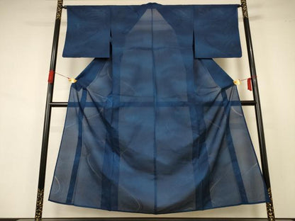 平和屋着物＊夏物　小紋　縦絽　流水紋紗　暈し染め　正絹　逸品　AABA9385jd