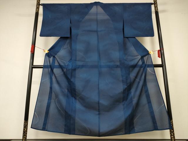 平和屋着物＊夏物　小紋　縦絽　流水紋紗　暈し染め　正絹　逸品　AABA9385jd