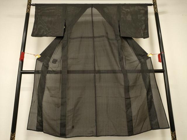 平和屋着物＊夏物 小紋 縦絽 縞 正絹 逸品 AABA9387jd