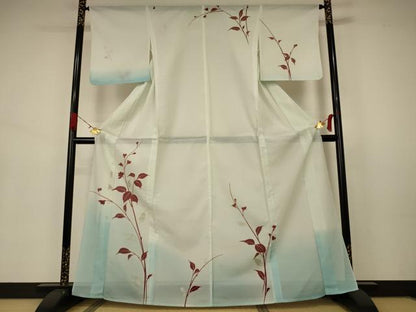 平和屋着物＊夏物 訪問着 絽 枝葉文 銀彩 洗える着物 AABA9390jd