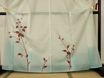 平和屋着物＊夏物 訪問着 絽 枝葉文 銀彩 洗える着物 AABA9390jd