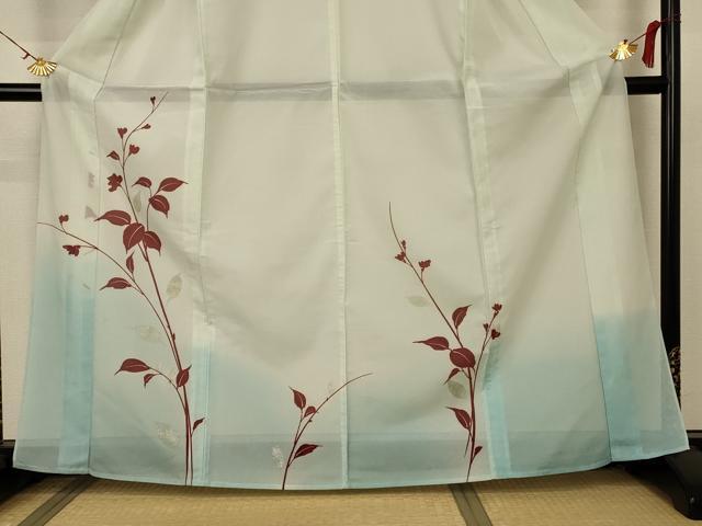 平和屋着物＊夏物 訪問着 絽 枝葉文 銀彩 洗える着物 AABA9390jd