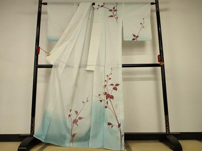 平和屋着物＊夏物 訪問着 絽 枝葉文 銀彩 洗える着物 AABA9390jd