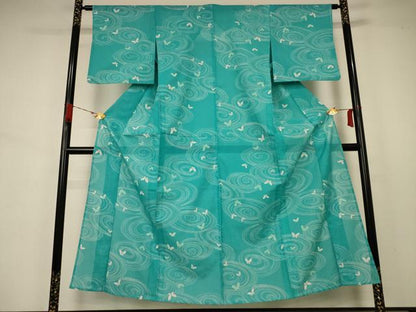平和屋着物＊夏物 小紋 絽 流水舞蝶文 洗える着物 AABA9393jd