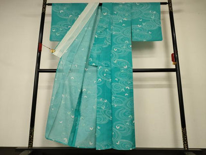 平和屋着物＊夏物 小紋 絽 流水舞蝶文 洗える着物 AABA9393jd