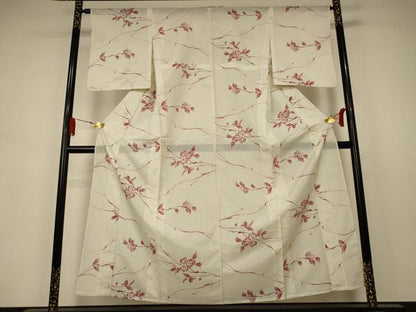平和屋着物＊夏物 小紋 絽 枝花文 正絹 逸品 AABA9394jd