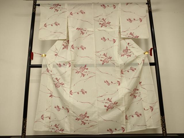 平和屋着物＊夏物 小紋 絽 枝花文 正絹 逸品 AABA9394jd
