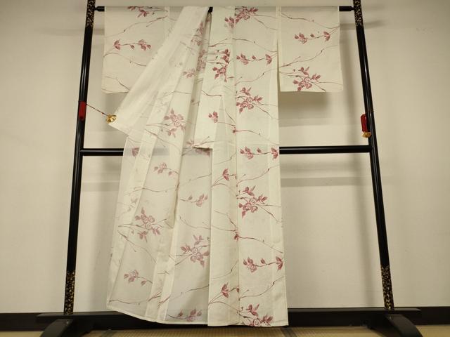 平和屋着物＊夏物 小紋 絽 枝花文 正絹 逸品 AABA9394jd