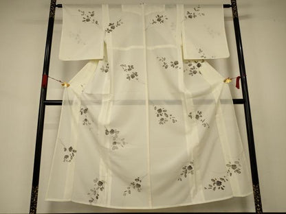平和屋着物＊夏物 小紋 絽 手描き 草花文 正絹 逸品 AABA9395jd