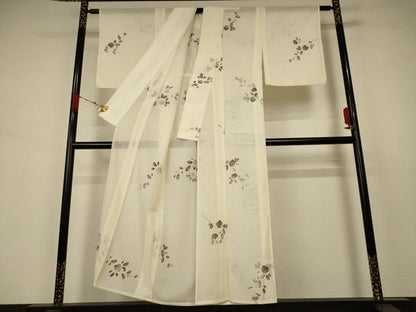 平和屋着物＊夏物 小紋 絽 手描き 草花文 正絹 逸品 AABA9395jd