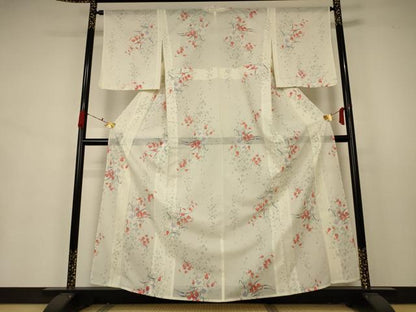 平和屋着物＊夏物 小紋 絽 草花文 洗える着物 未使用 AABA9396jd