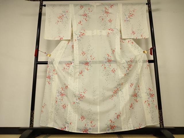 平和屋着物＊夏物 小紋 絽 草花文 洗える着物 未使用 AABA9396jd