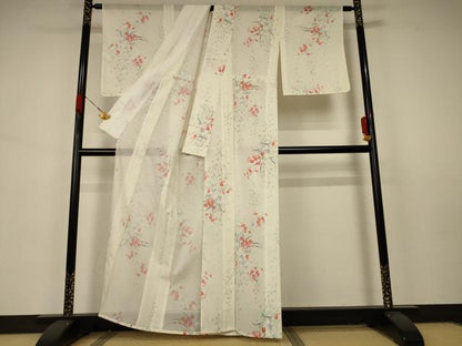 平和屋着物＊夏物 小紋 絽 草花文 洗える着物 未使用 AABA9396jd
