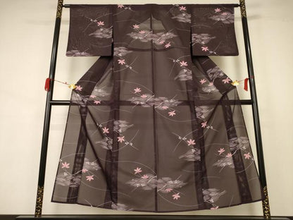 平和屋着物＊夏物 小紋 絽 流水楓文 洗える着物 AABA9397jd