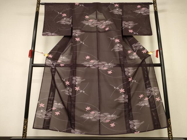 平和屋着物＊夏物 小紋 絽 流水楓文 洗える着物 AABA9397jd