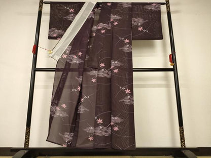 平和屋着物＊夏物 小紋 絽 流水楓文 洗える着物 AABA9397jd