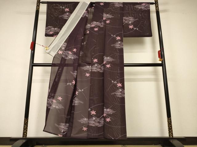 平和屋着物＊夏物 小紋 絽 流水楓文 洗える着物 AABA9397jd