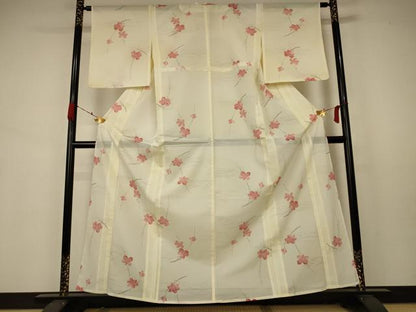 平和屋着物＊夏物 小紋 絽 枝花文 洗える着物 未使用 AABA9398jd