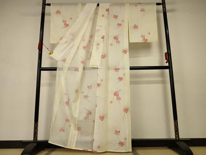 平和屋着物＊夏物 小紋 絽 枝花文 洗える着物 未使用 AABA9398jd