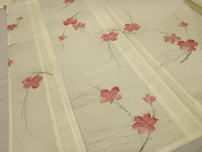 平和屋着物＊夏物 小紋 絽 枝花文 洗える着物 未使用 AABA9398jd