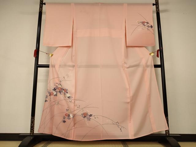 平和屋着物＊夏物 小紋 絽 草花文 暈し染め 正絹 逸品 AABA9406jd