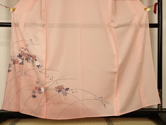 平和屋着物＊夏物 小紋 絽 草花文 暈し染め 正絹 逸品 AABA9406jd