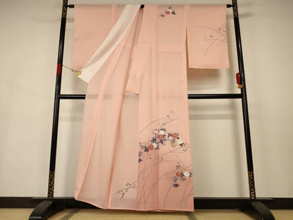 平和屋着物＊夏物 小紋 絽 草花文 暈し染め 正絹 逸品 AABA9406jd