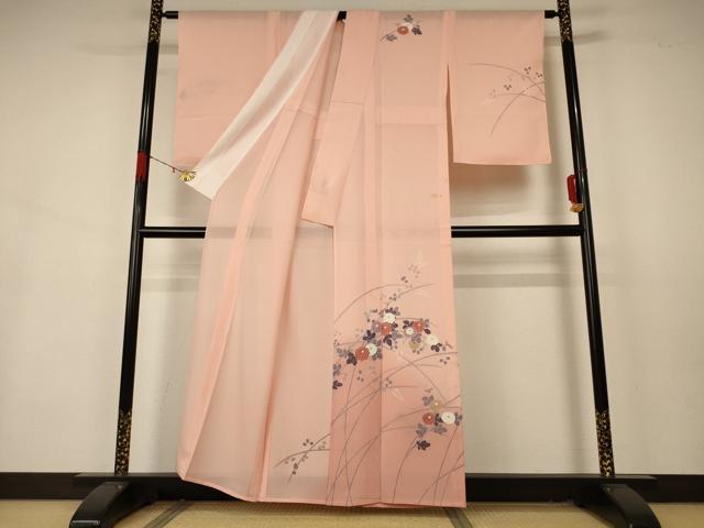 平和屋着物＊夏物 小紋 絽 草花文 暈し染め 正絹 逸品 AABA9406jd