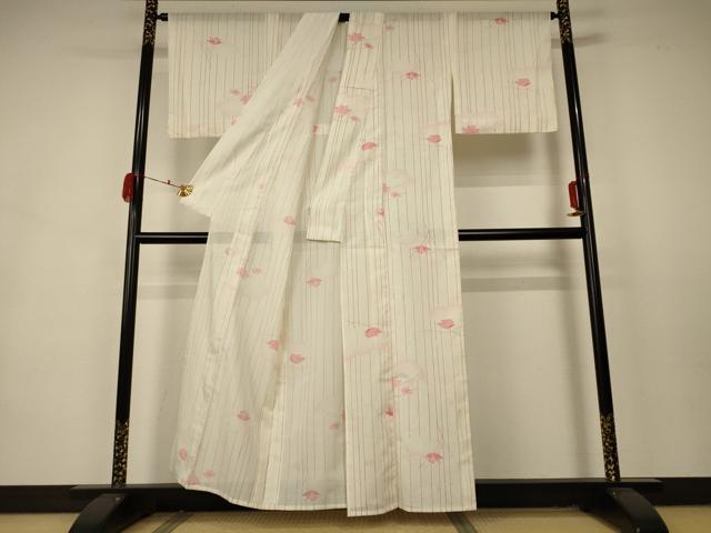 平和屋着物＊夏物 小紋 絽 枝花文 洗える着物 AABA9410jd