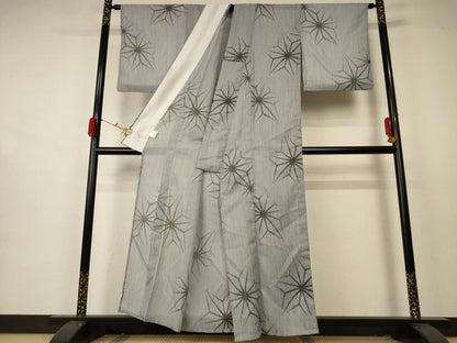 平和屋着物＊夏物 小紋 絽 麻の葉文 嘘つき襦袢 洗える着物 AABA9417jd