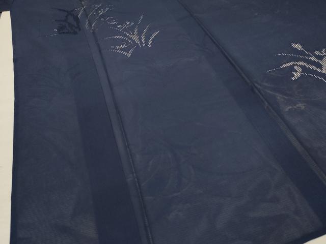 平和屋着物＊夏物 色無地 絽 草花紋紗 藍鉄色 正絹 逸品 AABA9419jd