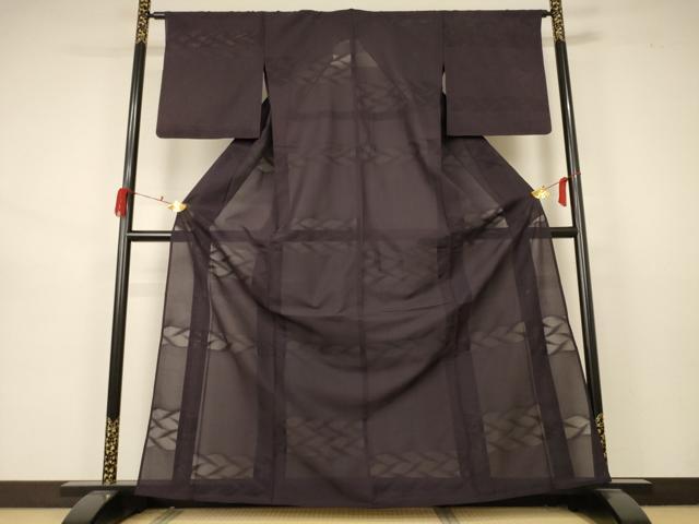 平和屋着物＊夏物 色無地 絽 紫黒色 正絹 逸品 AABA9426jd